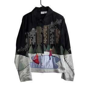 Bleu Bayou Vintage Women Embroidered Blazer Large Winter Ice Skating  City